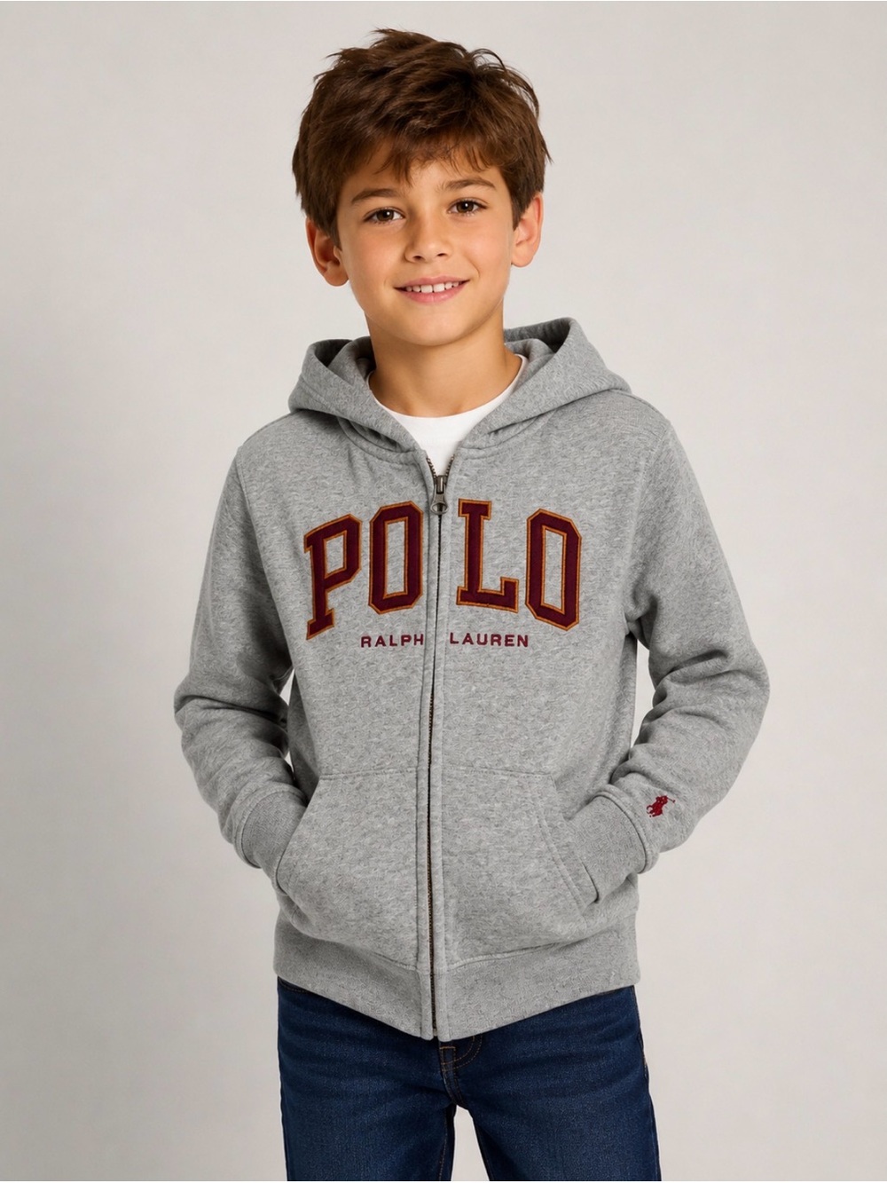 Polo Ralph Lauren Gray Full Zip Hoodie Big Logo Spellout Youth S(8)  Preppy